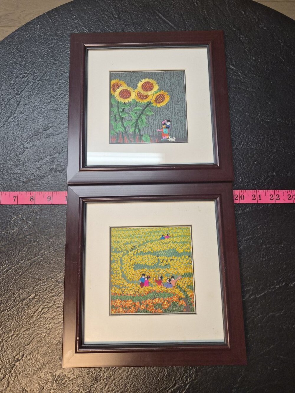 VTG Chinese Su Mulberry Silk Hand Embroidery Framed Pair 9.5" Grandmillennial